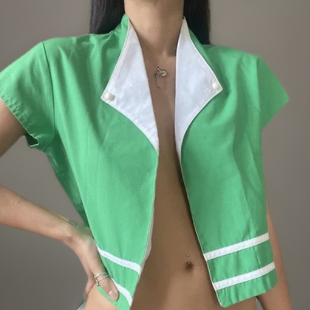 Vintage Green Collared Crop Shirt